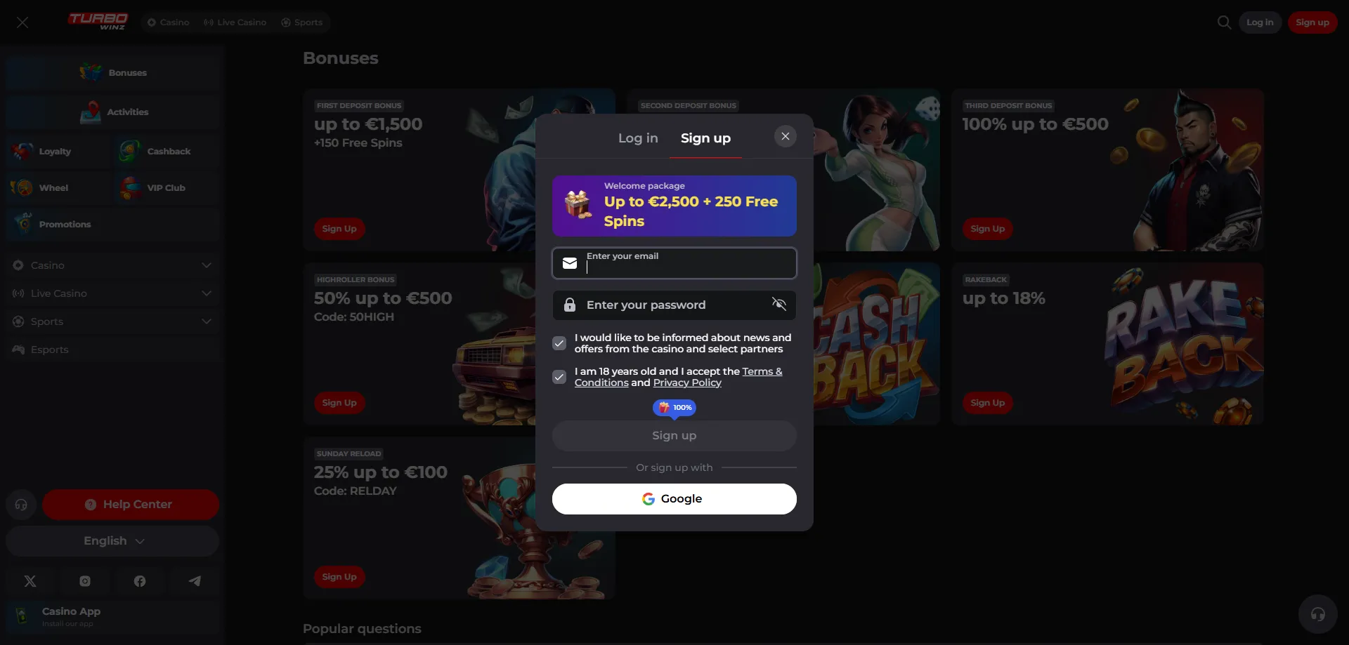 Registrazione e login su Turbowinz Casino &mdash; guida passo passo