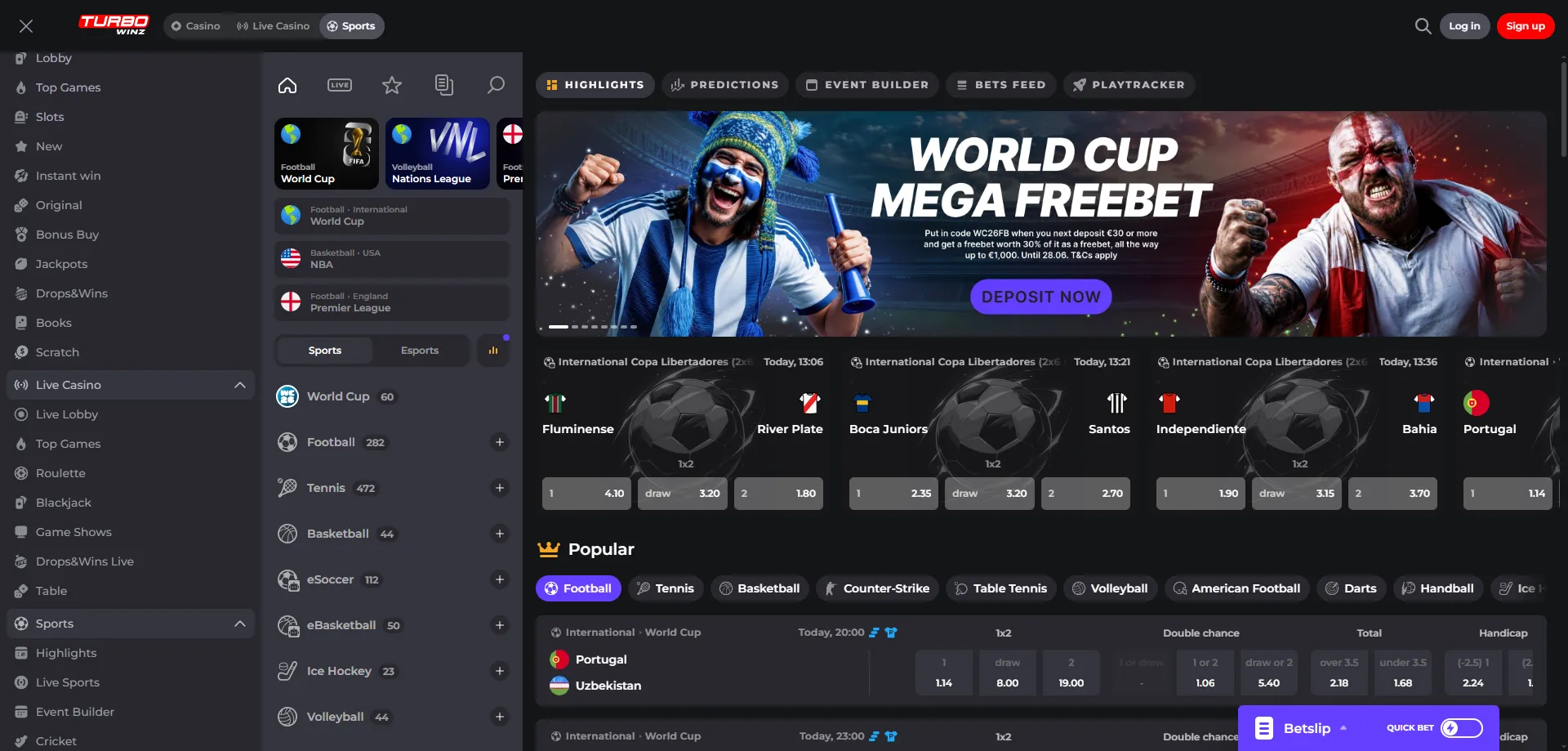 Scommesse sportive su Turbowinz Casino &mdash; calcio e sport in diretta