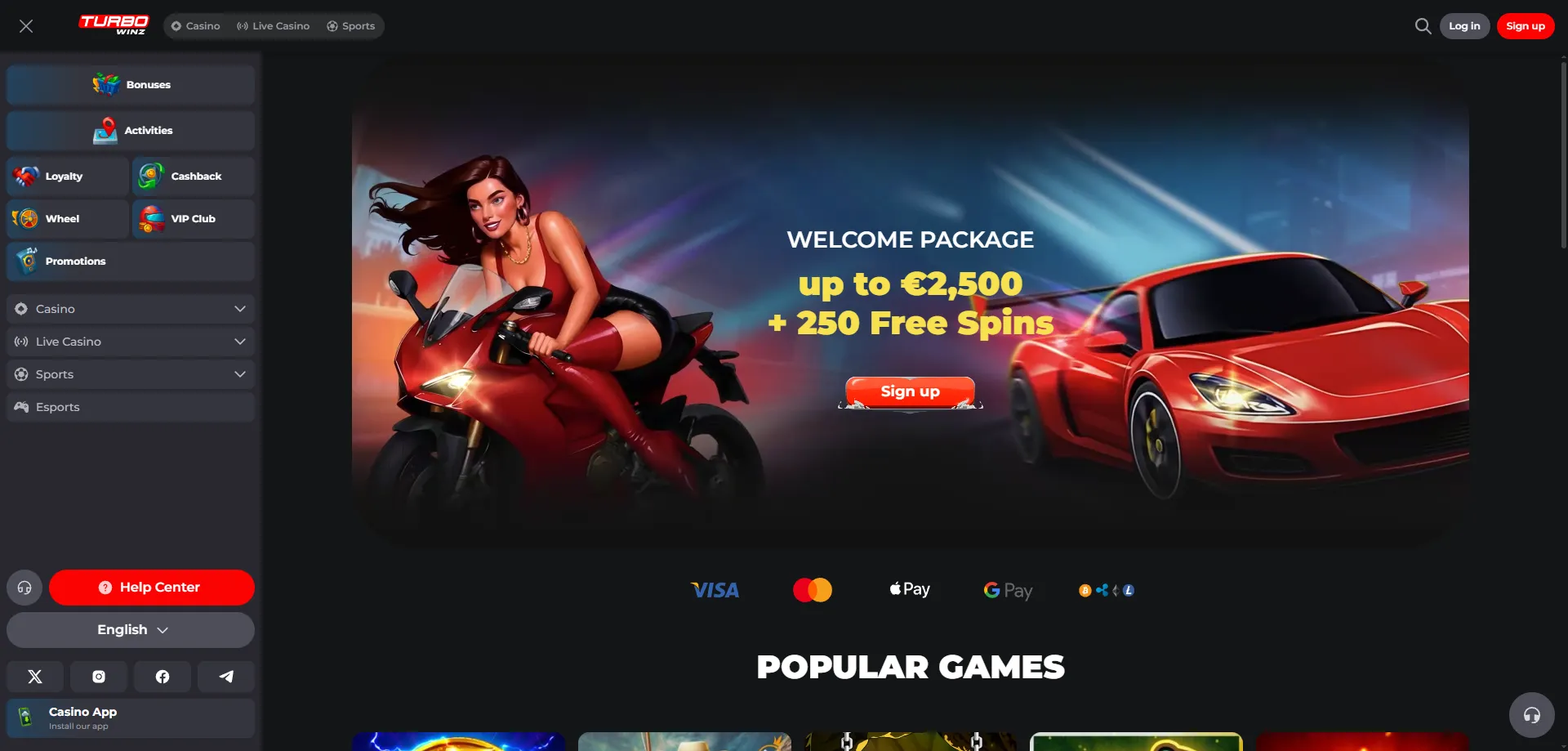 Sito Turbowinz Casino Italia &mdash; struttura e navigazione intuitiva